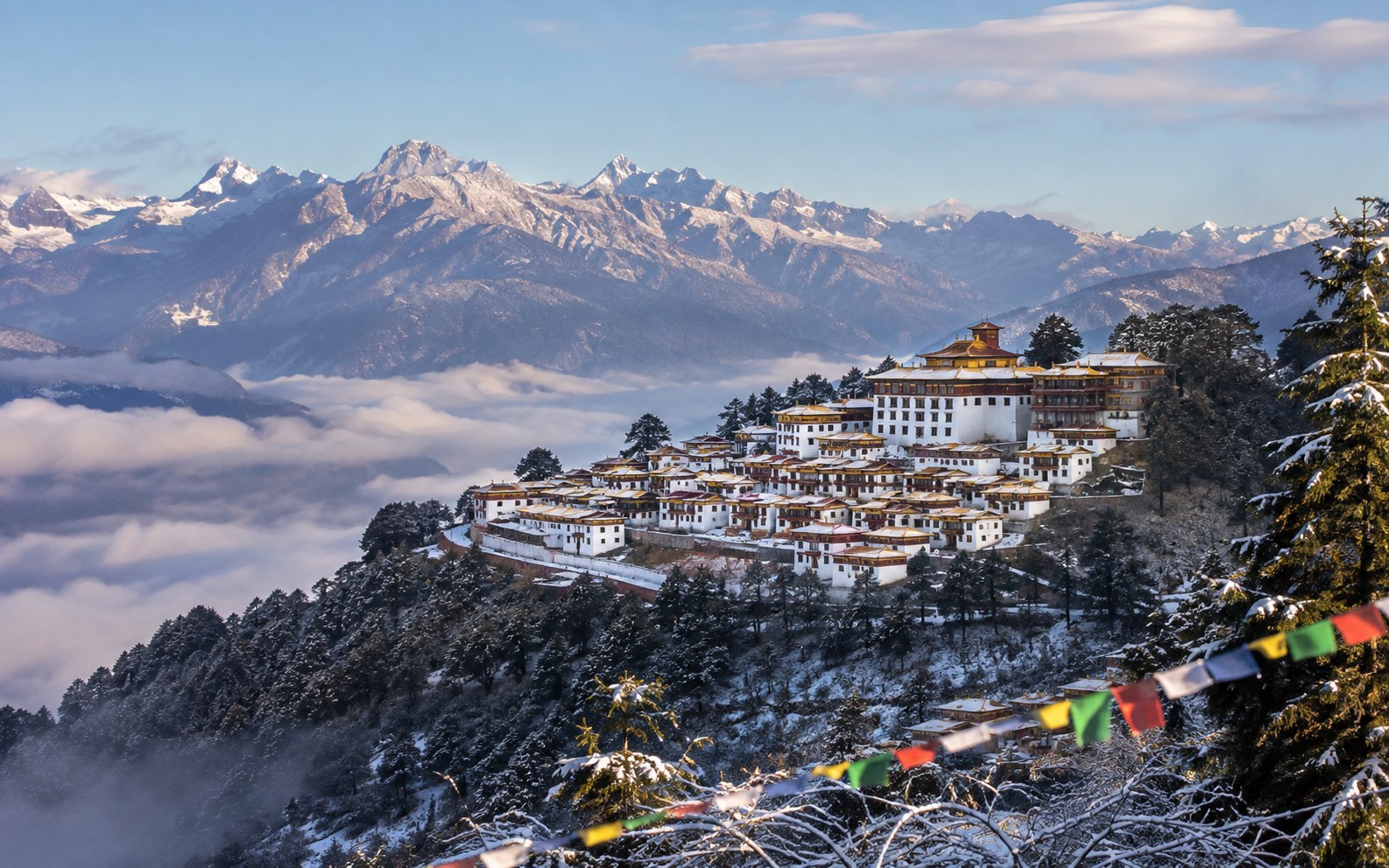 Tawang Monastery and snowy mountains in Arunachal Pradesh